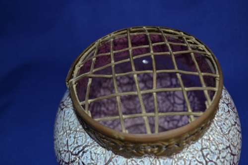 Vintage Glass Rose Bowl with Ornate Frog