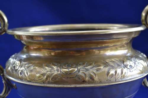 Large Vintage Brass Bowl - Footed and Double Handled
