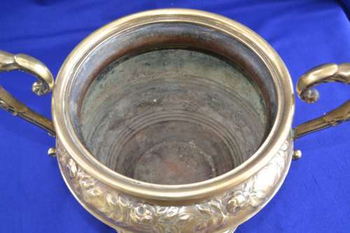 Large Vintage Brass Bowl - Footed and Double Handled