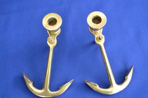 Pair of Brass Anchor Candle Holders