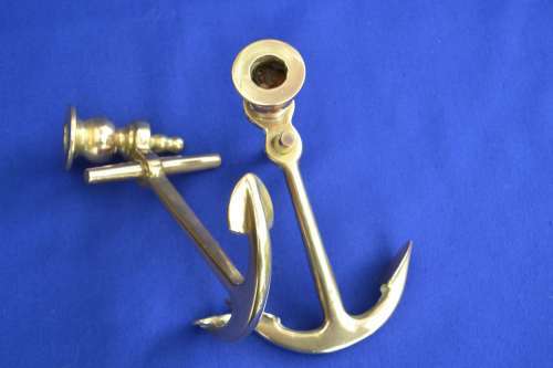 Pair of Brass Anchor Candle Holders