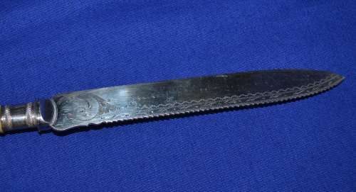 Vintage Horn hanled Sharpener, Ornate Bread/Cake Knife and Two Knife Rests