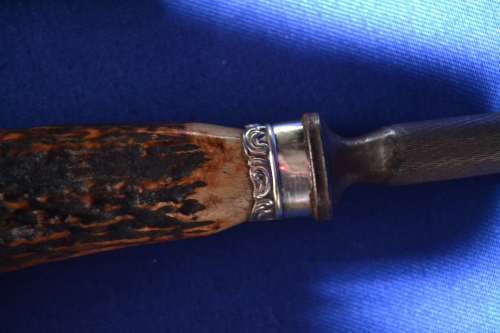 Vintage Horn hanled Sharpener, Ornate Bread/Cake Knife and Two Knife Rests
