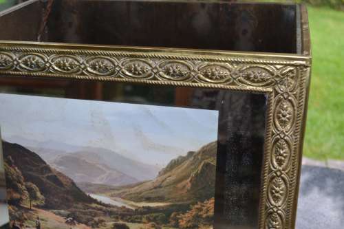 Antique Style Vintage Brass Clad Fireplace  Wood / Coal Storage Box
