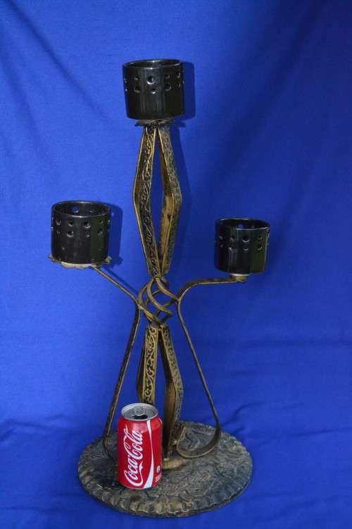 Vintage Brass Tone Metal Three Tiered Candle Holder