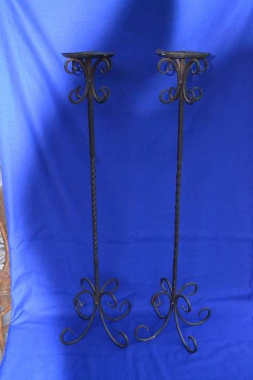 Pair of Ornate Wrought Iron Free Standing  Floor Candle Holders