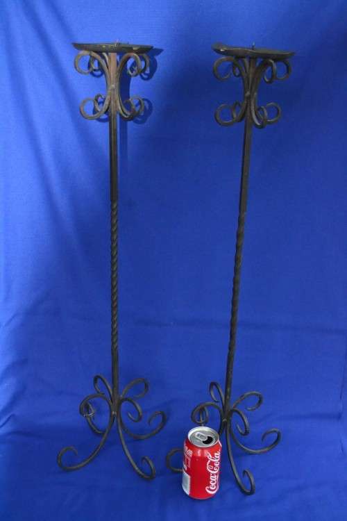 Pair of Ornate Wrought Iron Free Standing  Floor Candle Holders