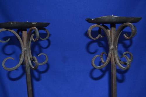 Pair of Ornate Wrought Iron Free Standing  Floor Candle Holders