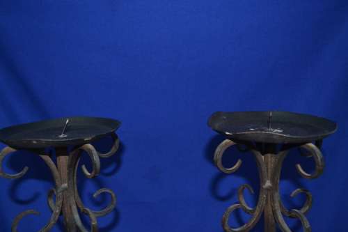 Pair of Ornate Wrought Iron Free Standing  Floor Candle Holders