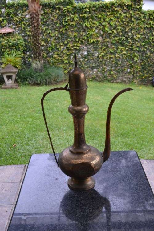 Large Etched Brass Coffee Pot
