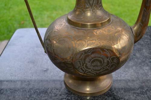 Large Etched Brass Coffee Pot
