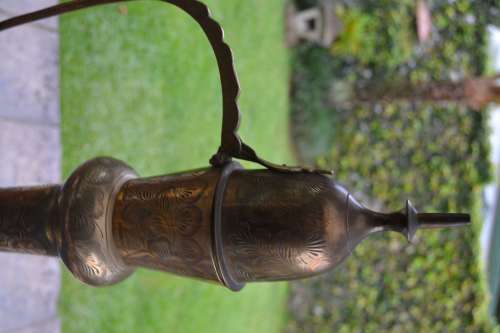 Large Etched Brass Coffee Pot
