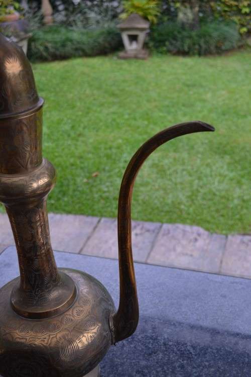 Large Etched Brass Coffee Pot
