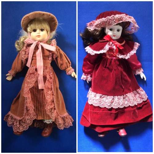Two Collectable Vintage Porcelain Display Dolls with stands