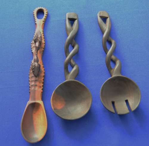 Vintage Twist Handle Salad Servers with Carved Spoon