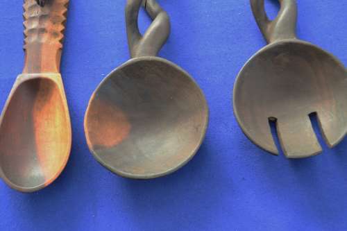 Vintage Twist Handle Salad Servers with Carved Spoon