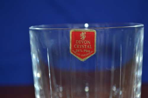 Set of Six Hand Cut Devon Crystal Glasses in Wooden Presentation Box
