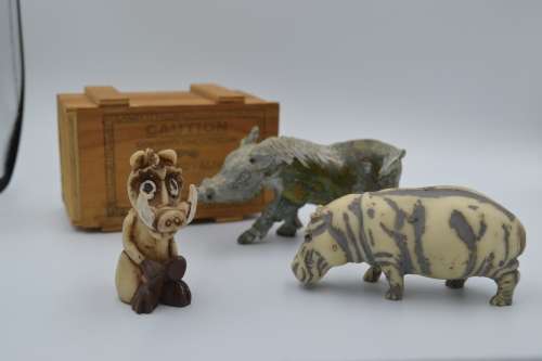 Hand Carved Stone Animals (Baberton) plus one Small Resin Warthog