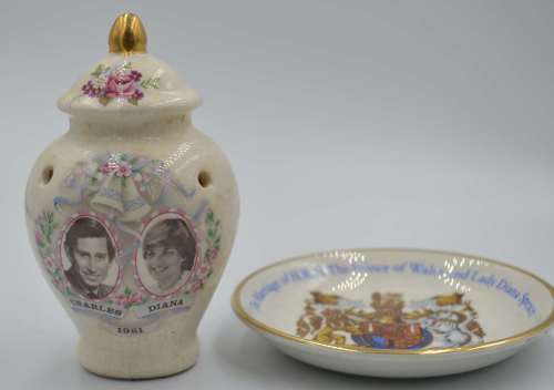 Potpourri Jar and Plate Commemorating the Marriage of Prince Charles and Lady Diana Spencer - 1981