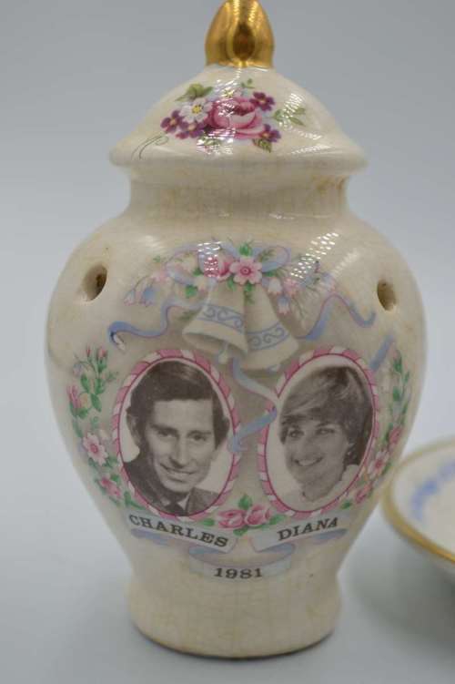 Potpourri Jar and Plate Commemorating the Marriage of Prince Charles and Lady Diana Spencer - 1981