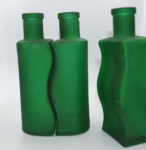 *** REDUCED ***. Green Frosted Glass Decorative Bottles