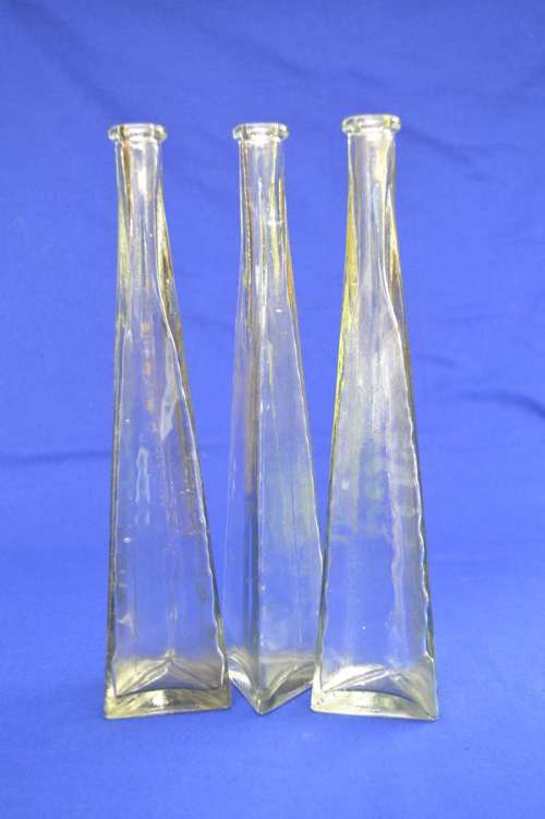 Clear Glass Tall Decorative Bottles - Set of Three