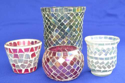 Glass Mosiac Candle / Tea Light Holders - Four Pieces