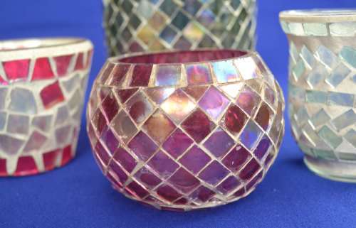 Glass Mosiac Candle / Tea Light Holders - Four Pieces