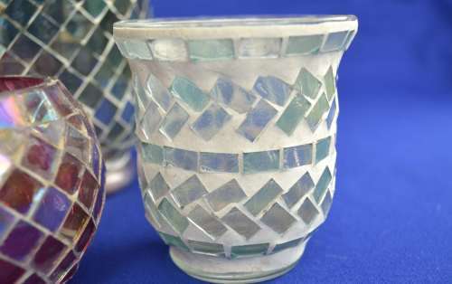 Glass Mosiac Candle / Tea Light Holders - Four Pieces