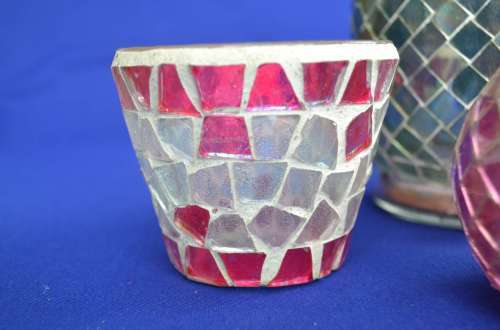 Glass Mosiac Candle / Tea Light Holders - Four Pieces