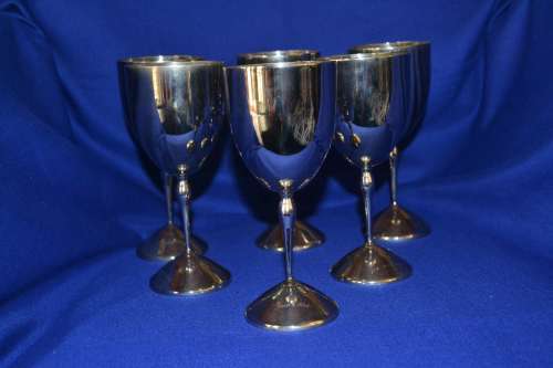Set of Six Plated Wine Goblets
