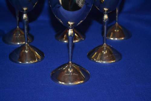 Set of Six Plated Wine Goblets