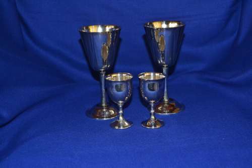 Vintage Silver Plate Wine Goblets and Egg Cups - Four Pieces
