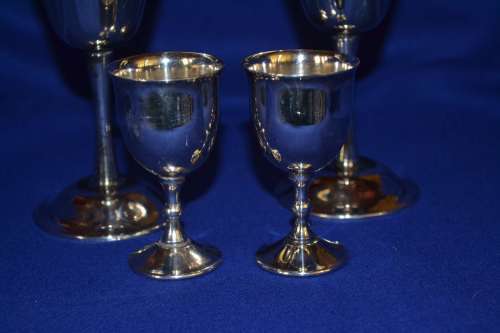 Vintage Silver Plate Wine Goblets and Egg Cups - Four Pieces