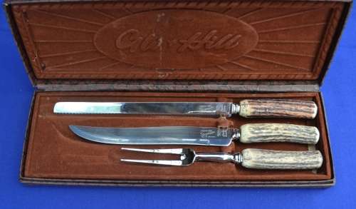 *** REDUCED ***  Vintage Glo Hill Stagmaster Three Piece Carving Set - Boxed