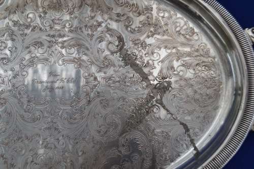 Oval Silver Plate Tray with Handles