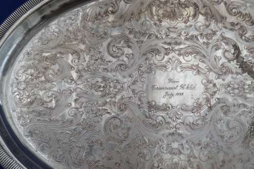 Oval Silver Plate Tray with Handles