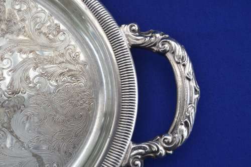 Oval Silver Plate Tray with Handles