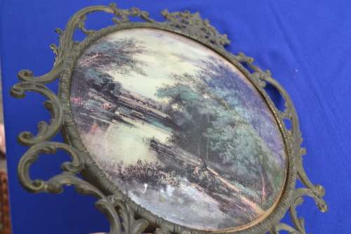 Vintage Convex Glass Picture in Ornate Italian Brass Frame