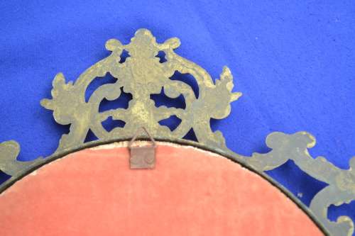 Vintage Convex Glass Picture in Ornate Italian Brass Frame