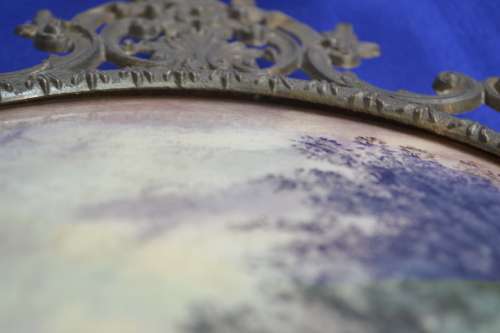 Vintage Convex Glass Picture in Ornate Italian Brass Frame