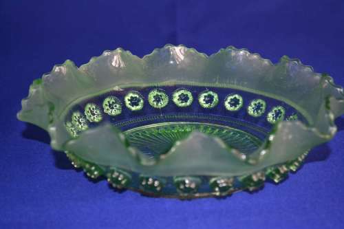 Vintage Davidson Art Deco `Blackberry Prunt` Light Green Pressed Glass Dessert Serving Set - 7 Piece
