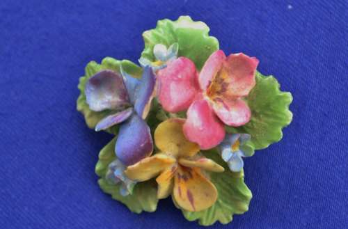 Crown Staffordshire  England Vintage Flower Posy Porcelain Brooch