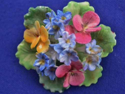 Crown Staffordshire  England Vintage Flower Posy Porcelain Brooch