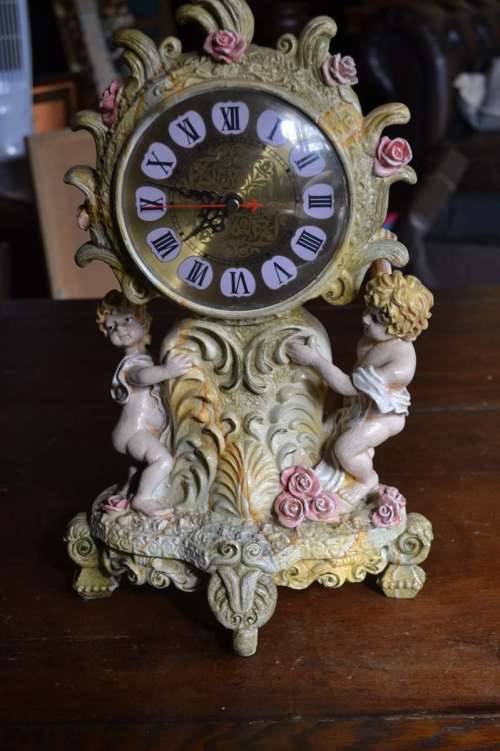 Vintage Ornate Cherub Quartz Mantel Clock