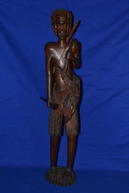 Large Wooden Carving - African Hunter
