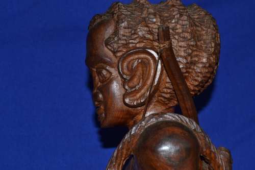 Large Wooden Carving - African Hunter