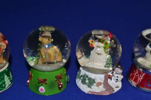 Set of Six Vintage Miniature Christmas Themed Snow Globes