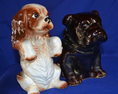 Vintage Porcelain Dog Ornaments - Two Pieces