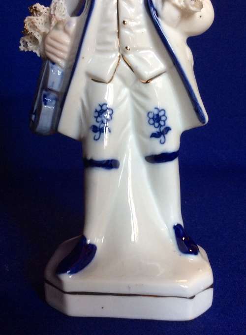 Matching Pair of Blue and White Porcelain Figurines